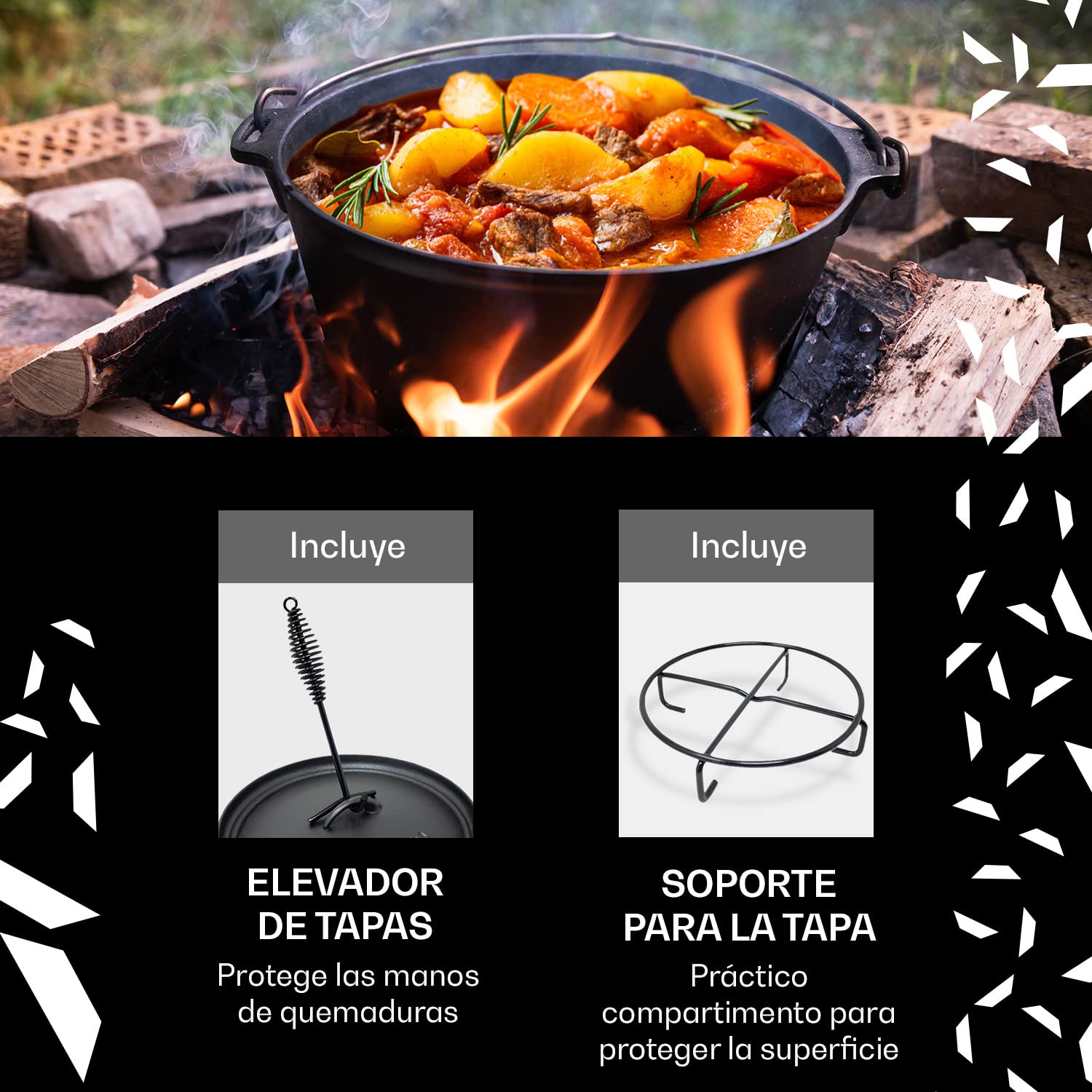Big-BBQ - Cacerola de acero fundido, hierro fundido, negro, 12er - 9.0qt