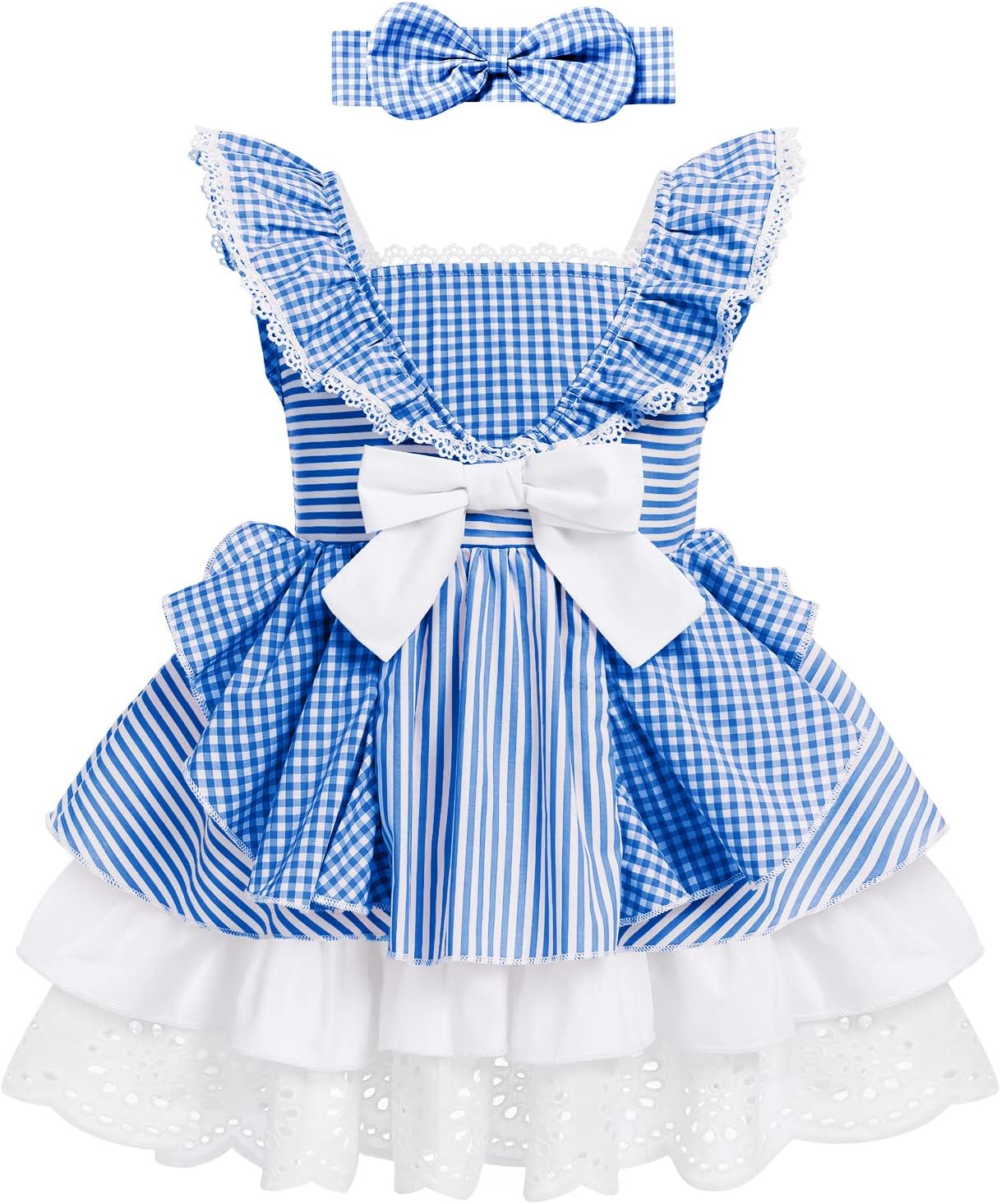 IMEKISToddler Baby Girl Gingham Dress with Headband Easter Birthday Outfit Princess Dress Photo Shoot