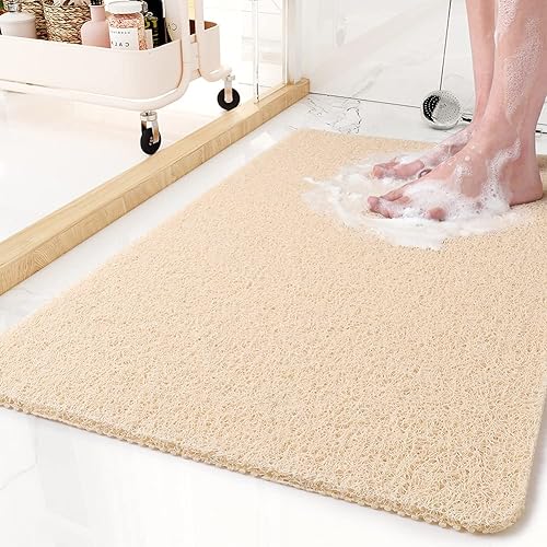 Tapete antideslizante para bañera, 16 x 24 pulgadas, tapetes de ducha para bañera, tapetes de baño de lufa de PVC para áreas húmedas, secado rápido