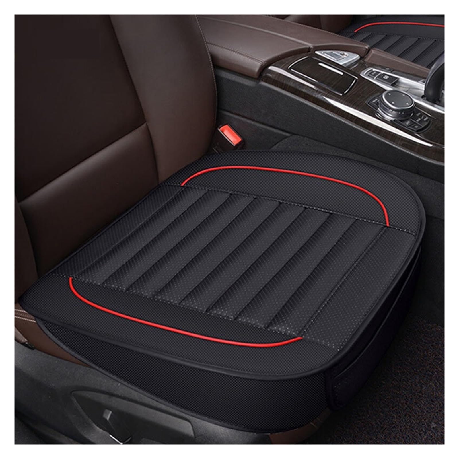 EDXNCVVM Four Seasons Car Chair Cover Breathable PU Leather Car Chair Cushion Anti Slip Pad Mat For Interior Accessories(Black front 1pc)