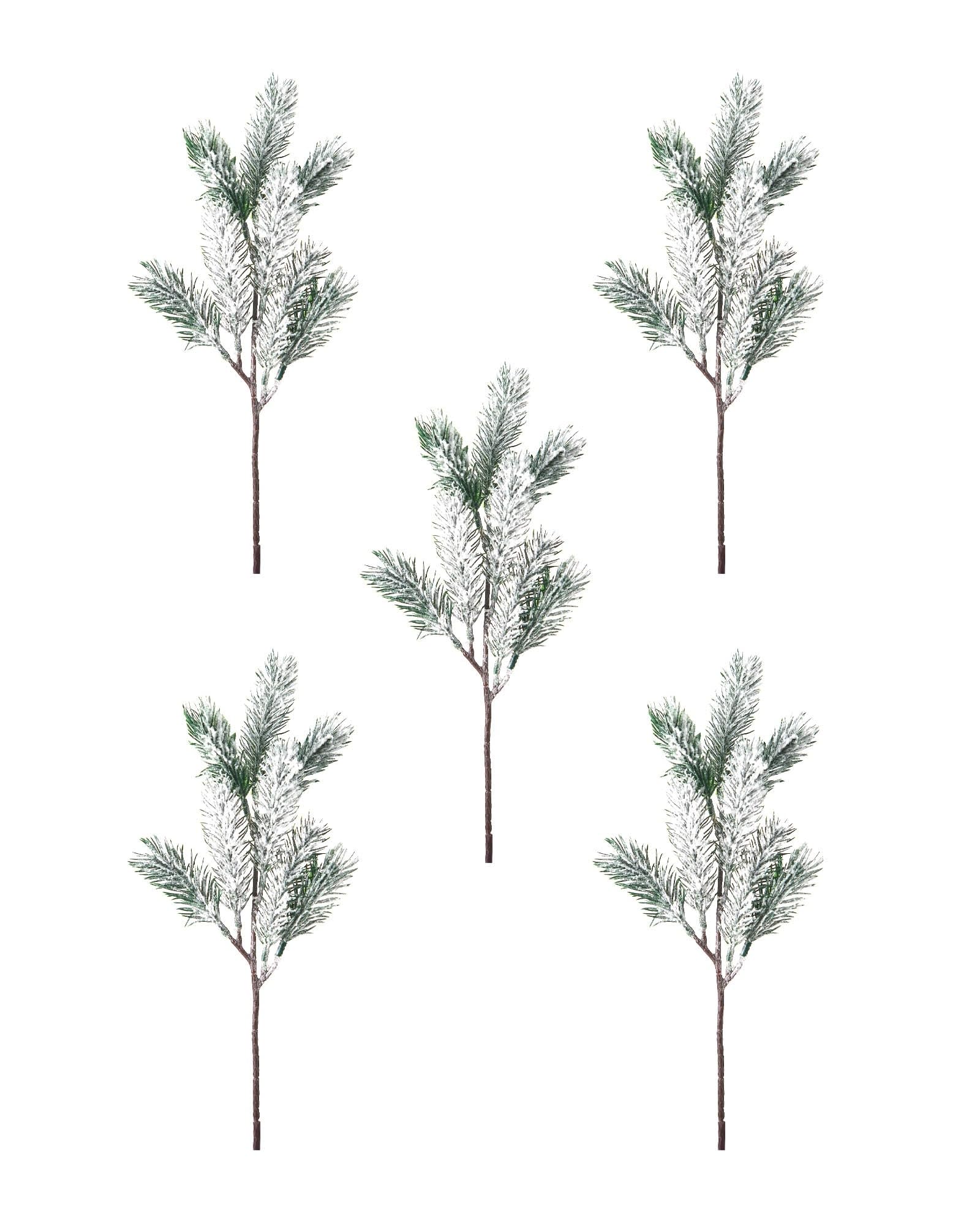 Set of 5 Snow-Flocked Pine Picks, Green PE Tips, 32 cm – Flexible Branches for Christmas Trees & Wreaths