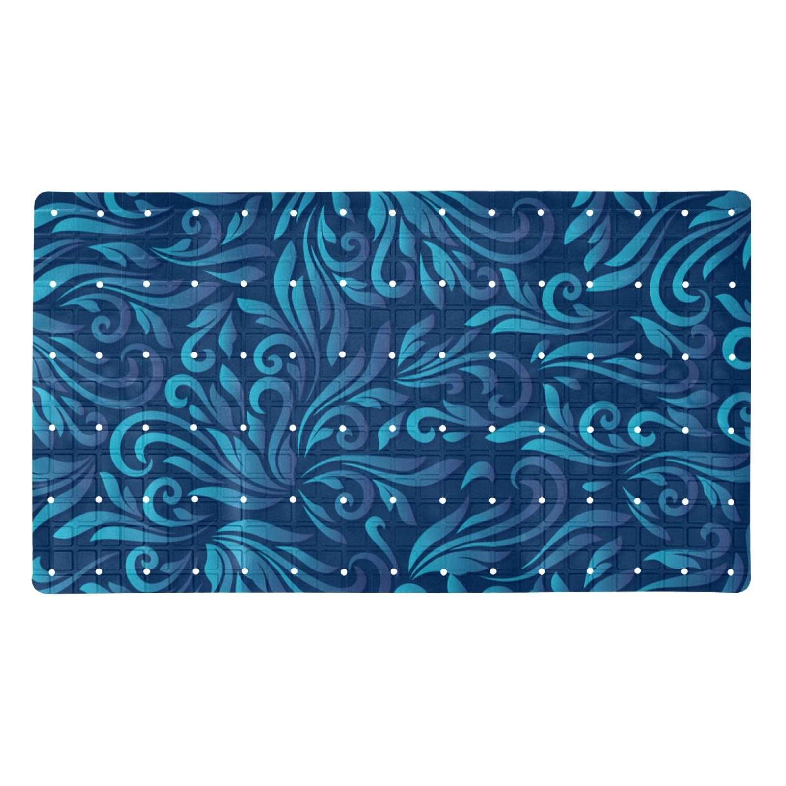 Tapis de bain antidérapant motif floral bleu pour douche familiale
