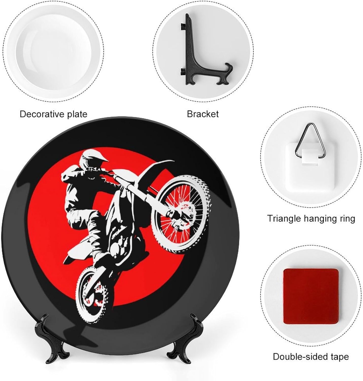 Dirt Motorcycle Mountain Bike Decorative Plates for Display Ceramic Plate Tray with Stand Hanger Home Decor