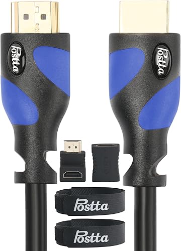 Postta Cable HDMI (30 pies), cable HDMI de 2.0 V con 2 bridas de cables+2 adaptadores HDMI de piezas compatibles con 4K 2160P, 1080P, 3D, retorno de