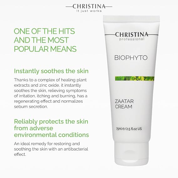 -CHRISTINA- Biophyto Zaatar Cream - 75ml - Vitamin E and Retinol Cream with Thyme & Marjoram Oil for Skin Repair - Balancing Cream for Combination, Dry, Normal, Oily and Sensitive Skin