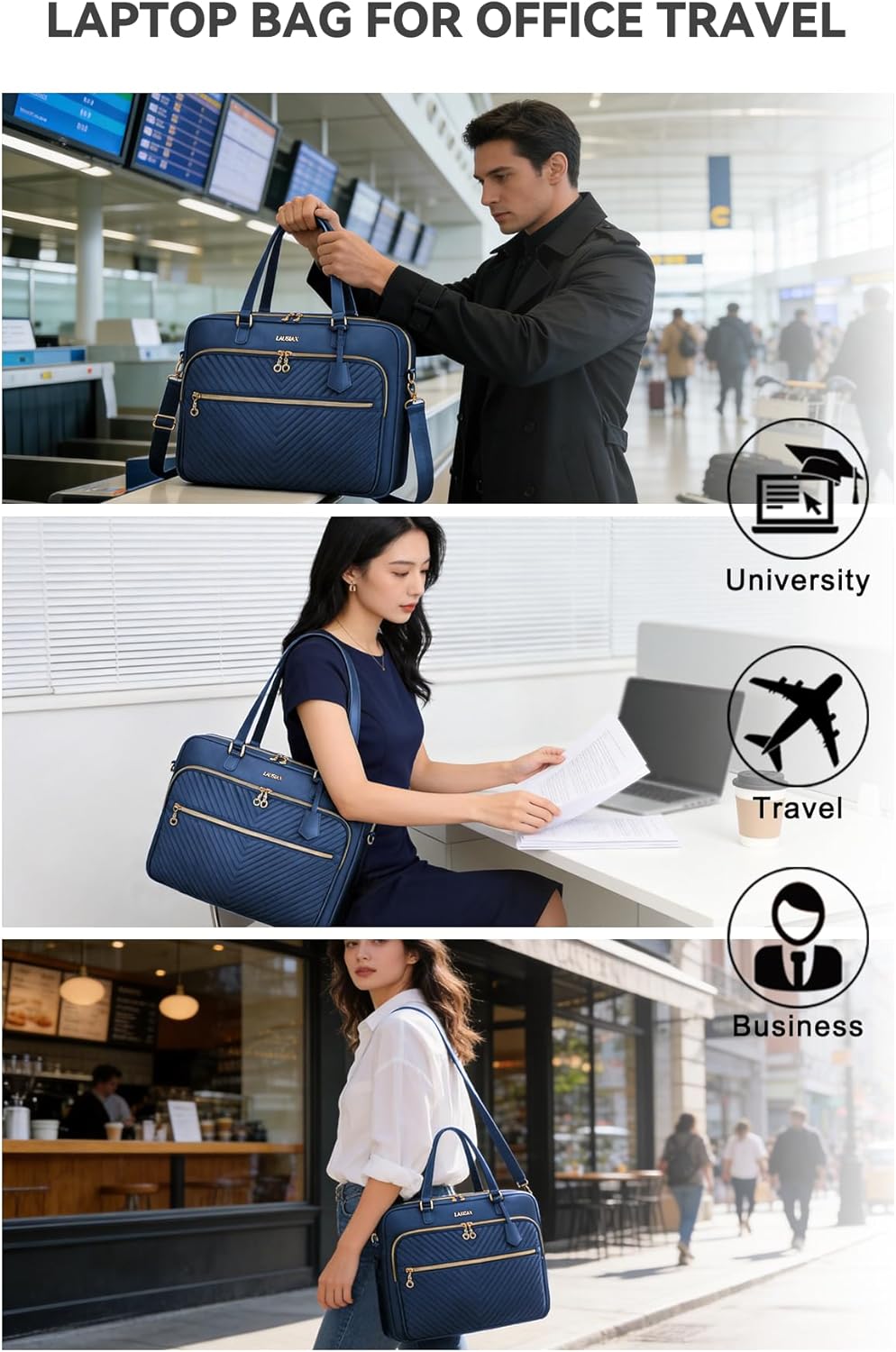 Laptop Bag Case for Women Men Tote Bag Briefcase Compatible with MacBook/Dell/HP/Acer/ASUS, Waterproof Shoulder Carrying Briefcase, Blue, 15.6-16 Inch