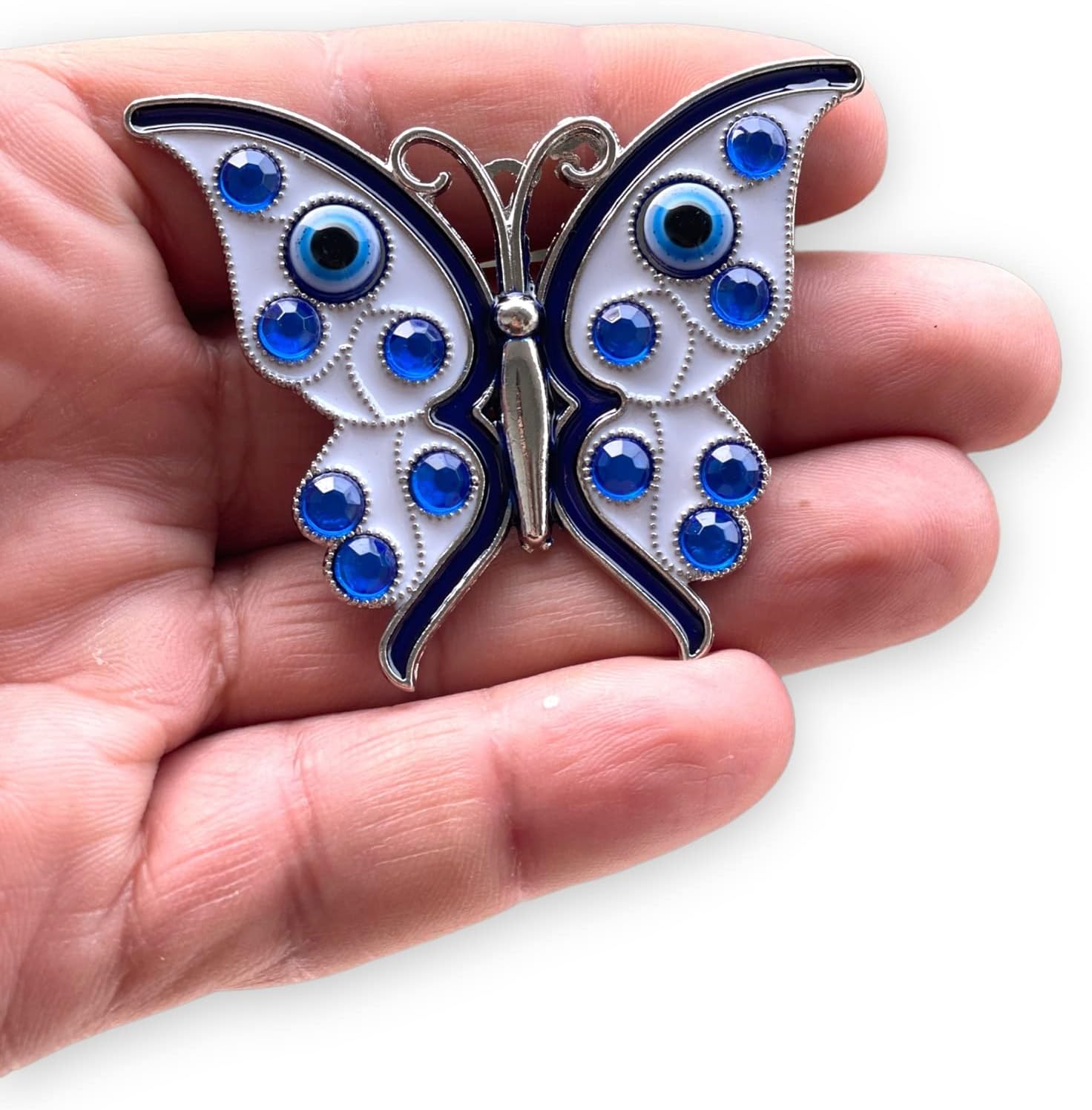 Silver Butterfly Turkish Evil Eye Fridge Refrigerator Sticker Magnet - Sign of Good Luck & Protection Unique Souvenir Items Home and Office Decorative Things & Car Accessories