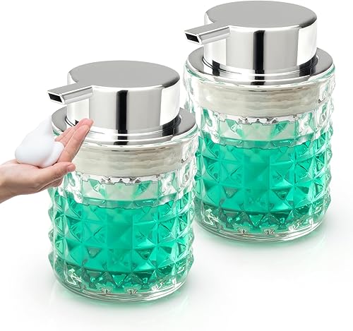 Miniatura 13 de Dispensador de jabón con bomba líquida, dispensador de loción de manos, champú antideslizante de vidrio para baño y cocina, 9 onzas (no puede