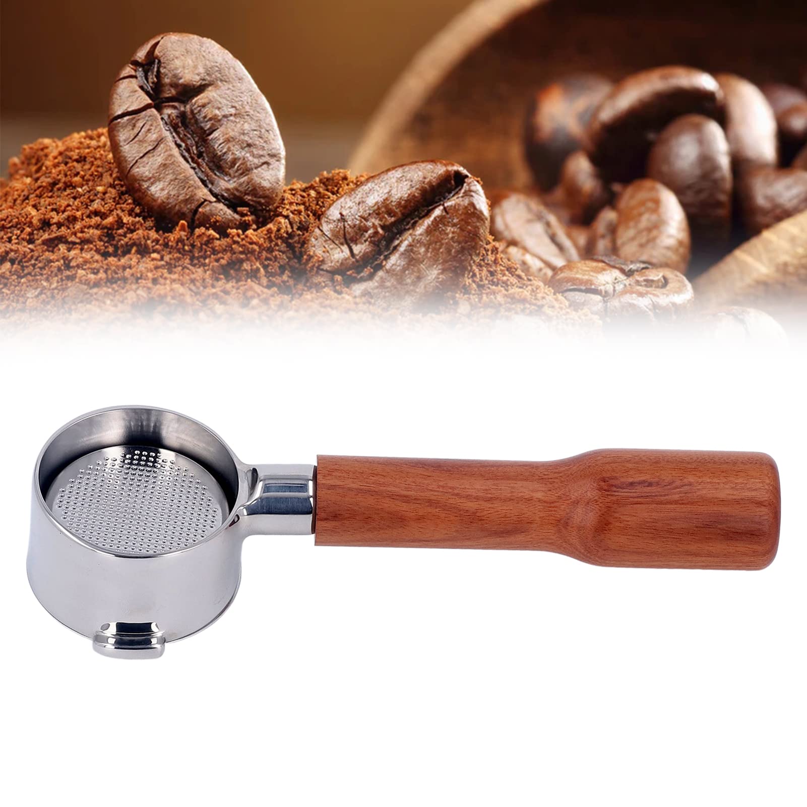 Uchwyt filtra 51 mm, 2 uszy, bez dna, bez dna, uchwyt filtra do kawy z uchwytem, ze stali nierdzewnej, bez dna, do ekspresów do kawy Delonghi EC0310 i ekspresów do kawy (C1