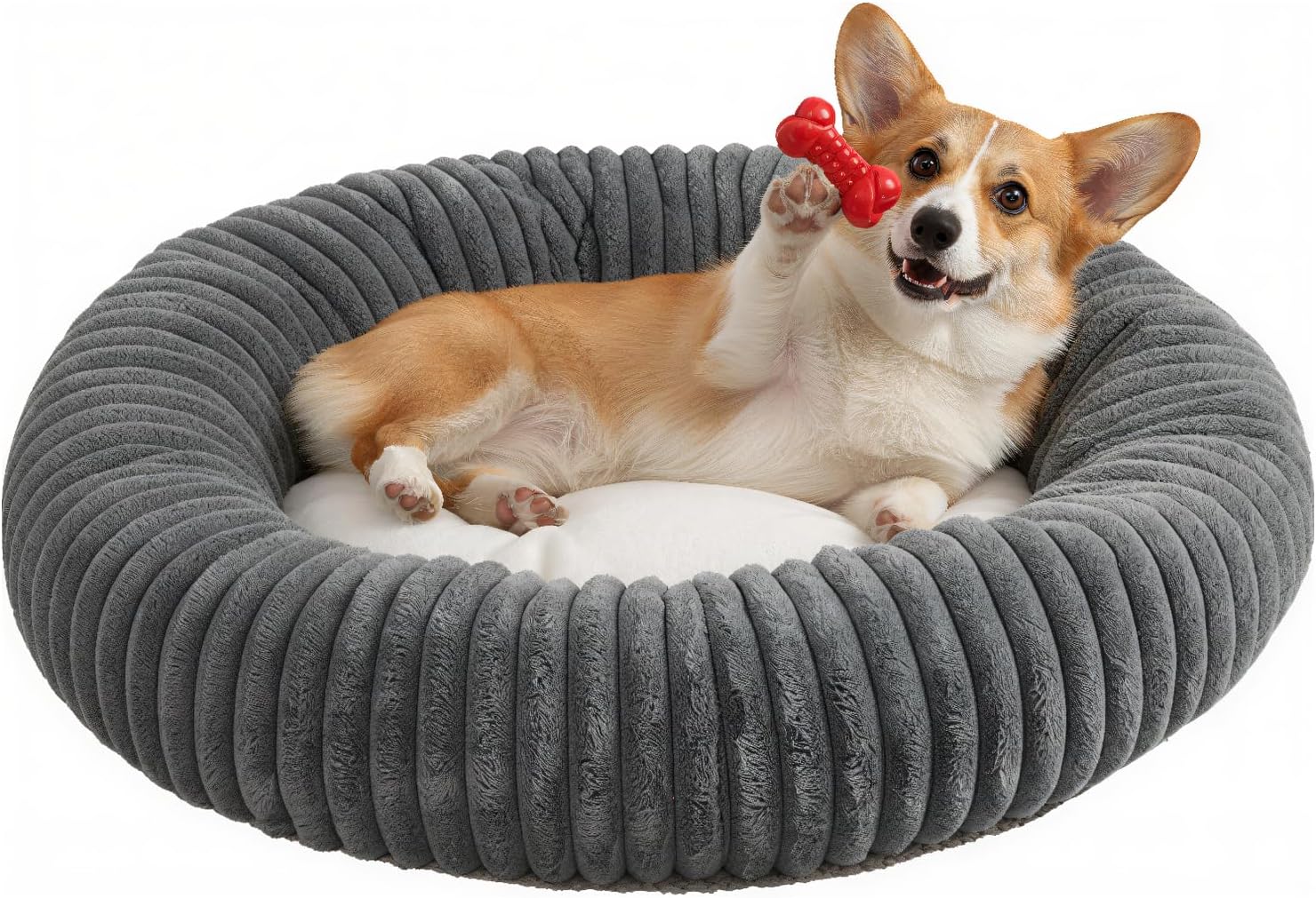 Short Plush Dog Bed Donut, Ultra-Soft & Machine Washable Dog Beds, Durable Round Calming Pet Bed for Cats and Small, Medium, Large Dogs (Dark Grey, Medium)