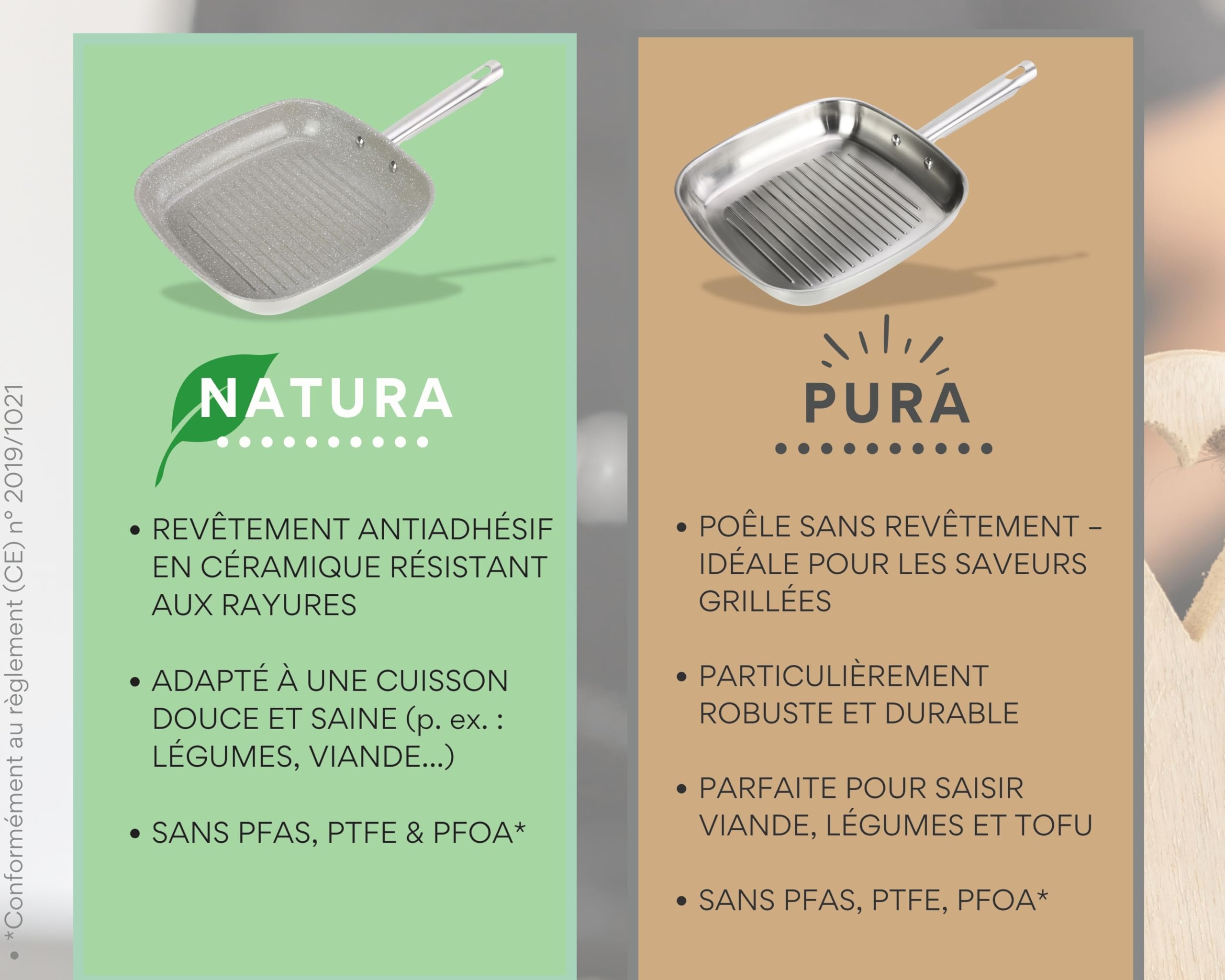 DIVORY Poêle Grill PURA 28 x 28 cm, Acier Inoxydable Sans Revêtement | Induction, Compatible Four et Tous Feux, Sans PTFE ni PFOA, Poêle à Steak