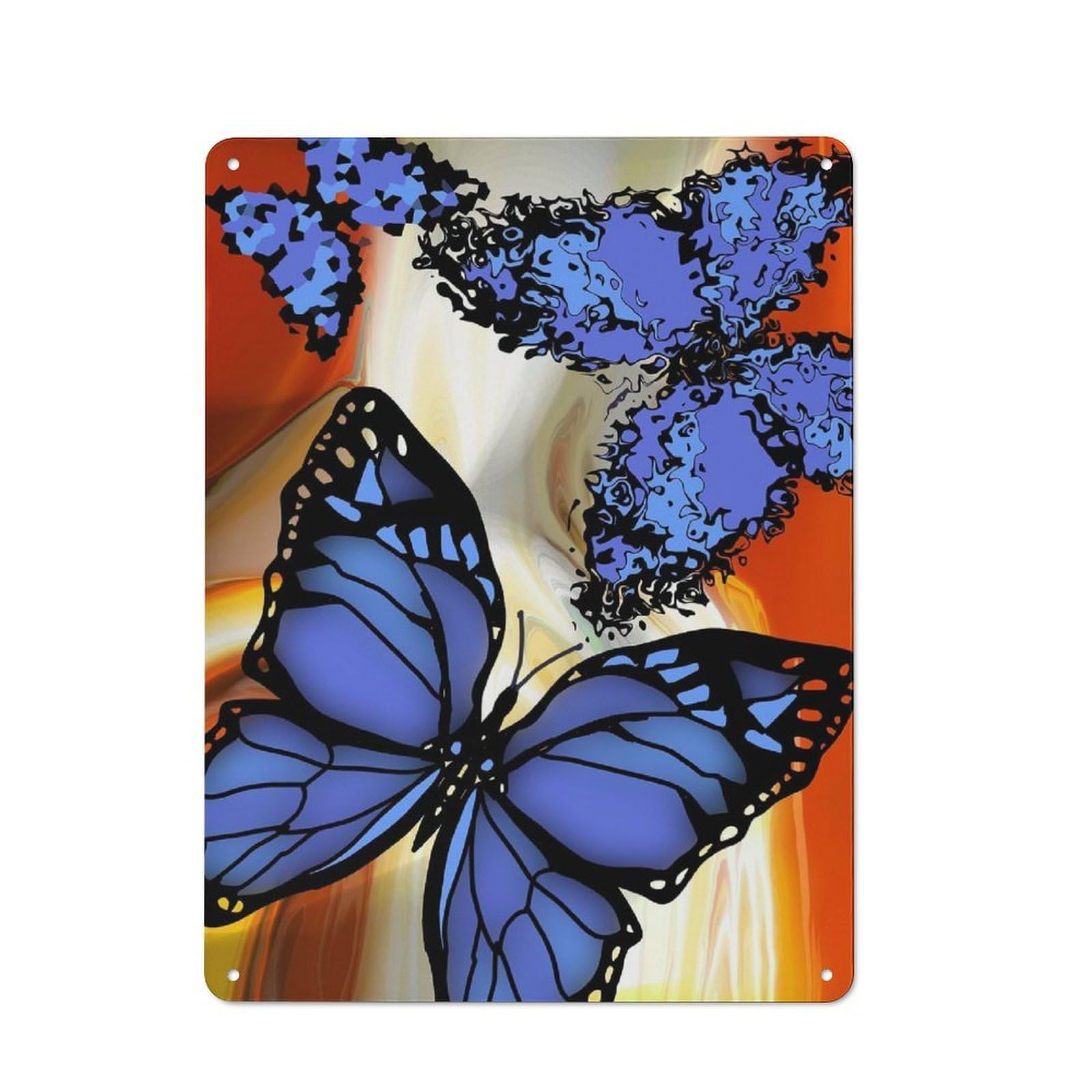 Tin Sign 40x30cm with Blue Butterflies for Workshop Wall, Rustic Decor, Suited to Workshop Decor Fans