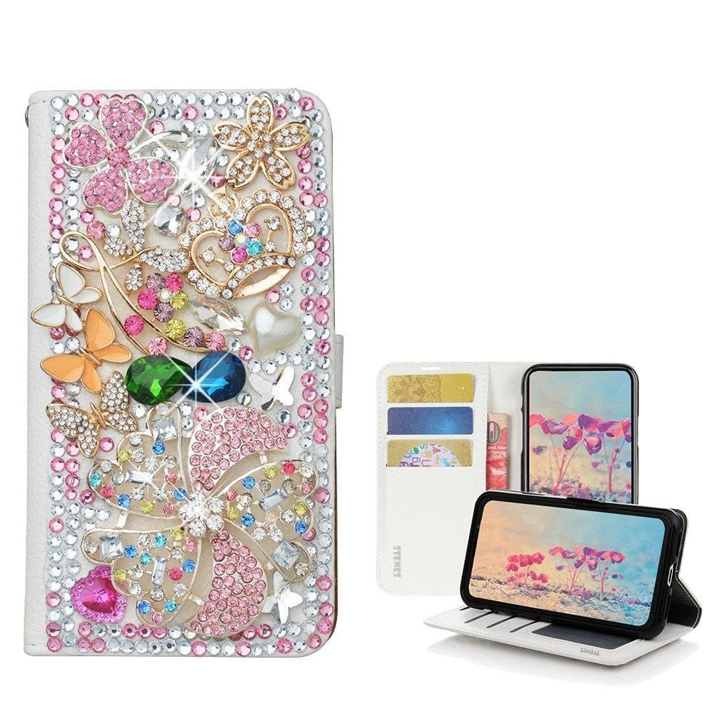 STENES Bling Case Compatible with Galaxy A10 - Stylish - 3D Handmade Windmill Flowers Crown Butterfly Magnetic Wallet Leather Cover Compatible with Samsung Galaxy M10 / Samsung Galaxy A10 - Pink