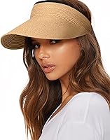 FURTALK Women's Straw Sun Visor Hat - Packable UPF 80+ Ponytail Beach Visor for Summer Travel & UV Protection