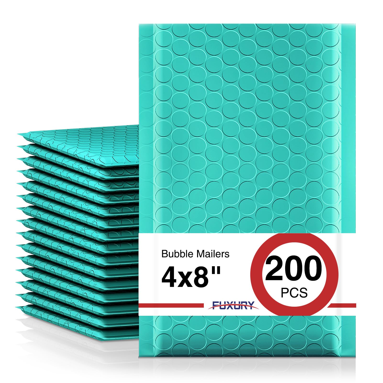 Fuxury Bubble Mailers 4x8" Teal 200 Pack Padded Envelopes Usable Size 4x7"