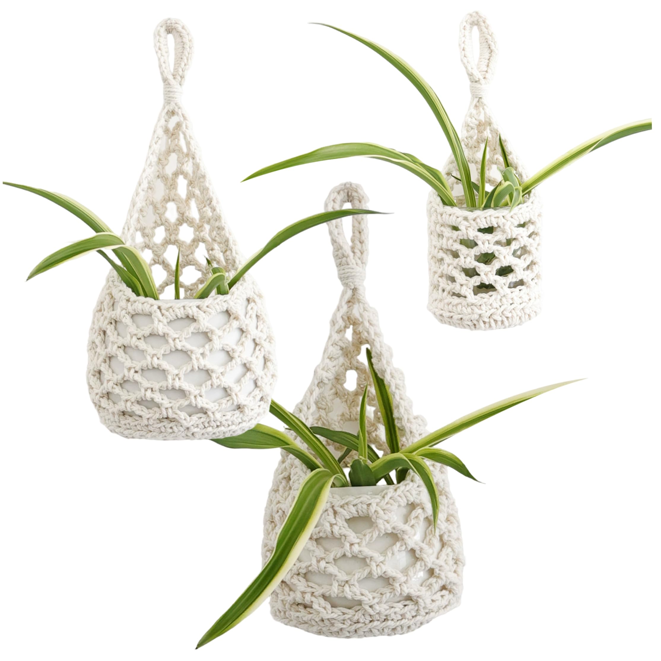 Gemuseeee 3PCS Macrame Plant Hanger Woven Ventilate Wall Baskets Indoor Cotton Rope Small Hanging Basket Set for Plants Fruits Decorations macrame plant hanger, small hanging basket