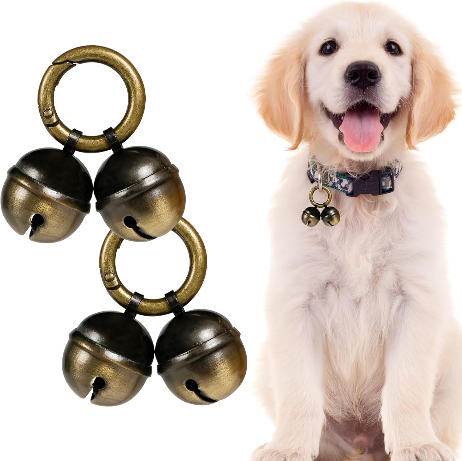 Bells for Dog Collars with Easy Clip Clasps, Suitable for Medium to Large Dogs, Extra Loud Pet Tracker, Durable Collar Charms(Bronze & Black, 2 Pack)