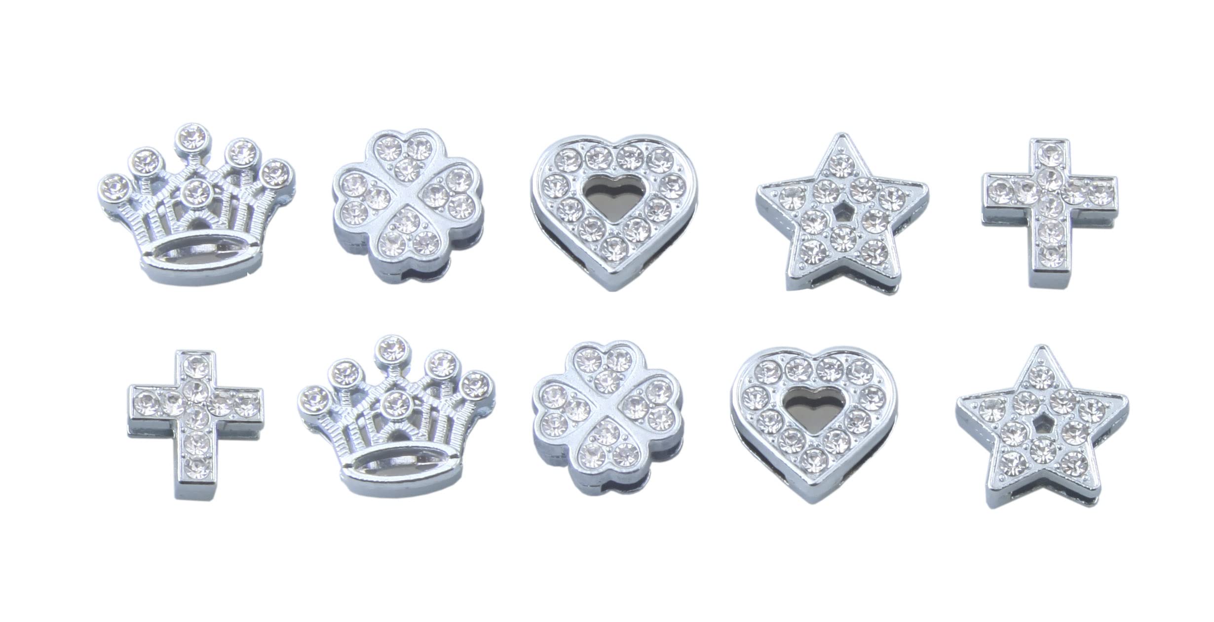 MAHAVIMOKSA 20pcs Mixed Styles 10mm Crystal Rhinestone Slider Charms Beads for DIY Jewelry Making (Silver)