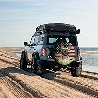 Vista 3 de Cubierta de neumático de repuesto para perro salchicha con gafas de sol con bandera de Estados Unidos, fundas protectoras de ruedas a prueba