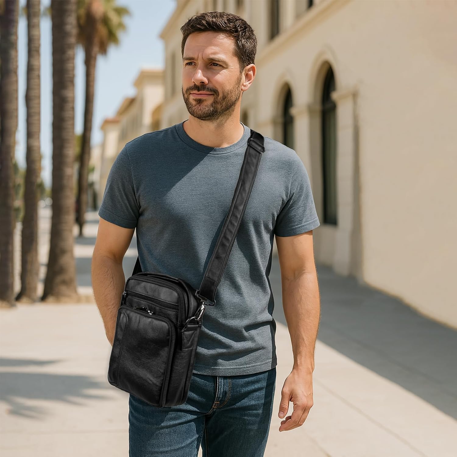 Leather Small Messenger for Men - Women Shoulder Chest Travel Bag - Crossbody Bag - Image 2