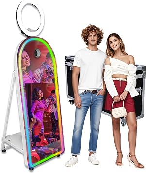 Magic Mirror Photo Booth with RGB Light,Portable 32 Touch Screen Photo Booth Machine Selfie Mirror Photobooth for Party Event Rentals White, Photo Booth Machine