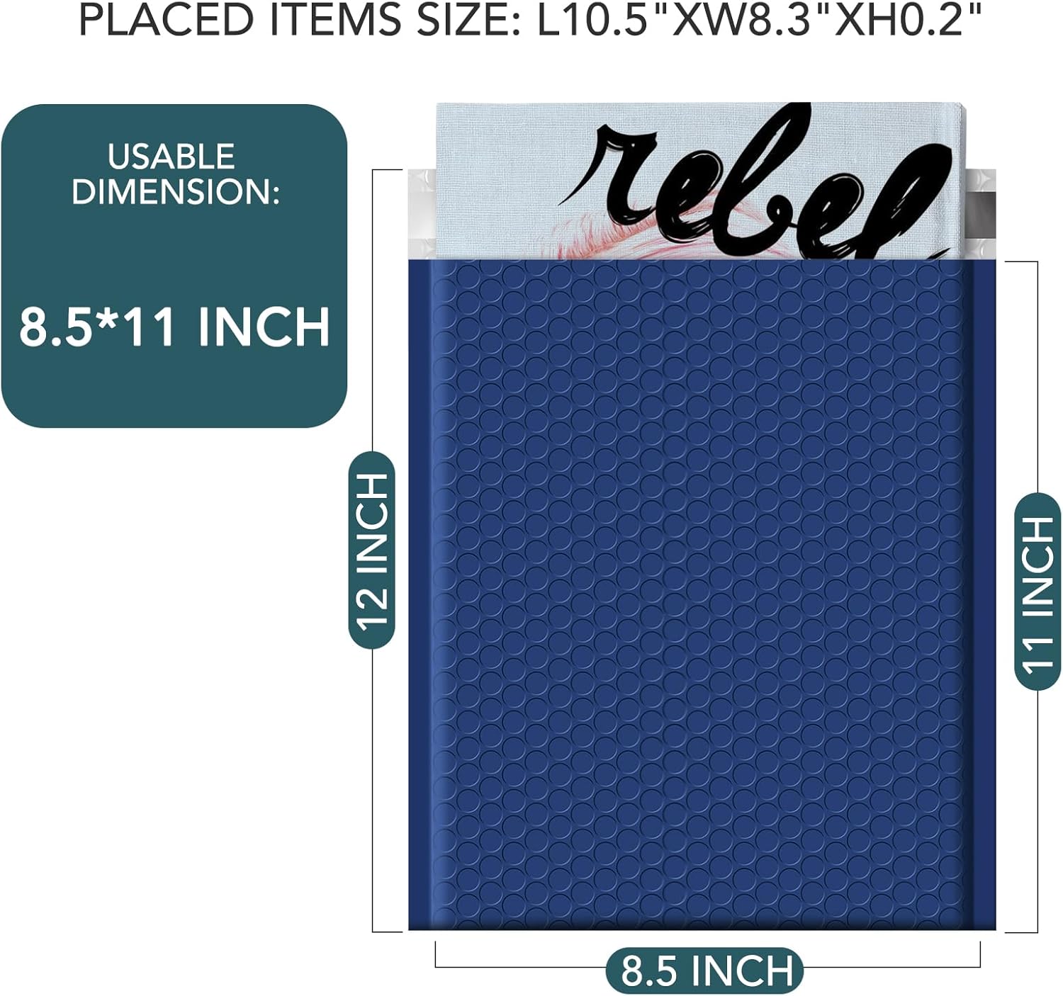 Metronic Bubble Mailers 8.5x12 500 Pack Waterproof Bubble Mailer Usable Size 8.5 x 11 Thick Padded Envelopes Padded Mailer for Book, Clothes, T-shirt, Navy Blue