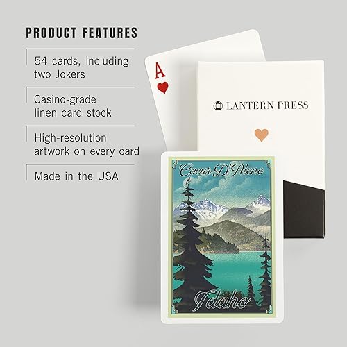 Miniatura 3 de Lantern Press Coeur d'Alene, Idaho, lago, litografía (lp_Archive) (52 cartas de juego, baraja de cartas de tamaño póker con comodines)