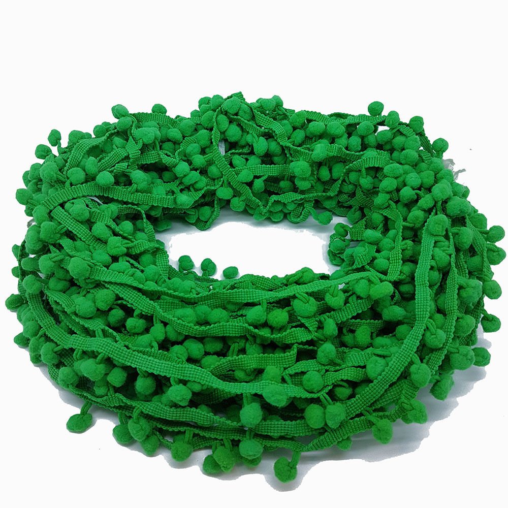 Pom Pom Trim Trimming Sewing Craft Per Metre 10mm Bobble Fringe Pompom Quality (Green) by Accessories Attic