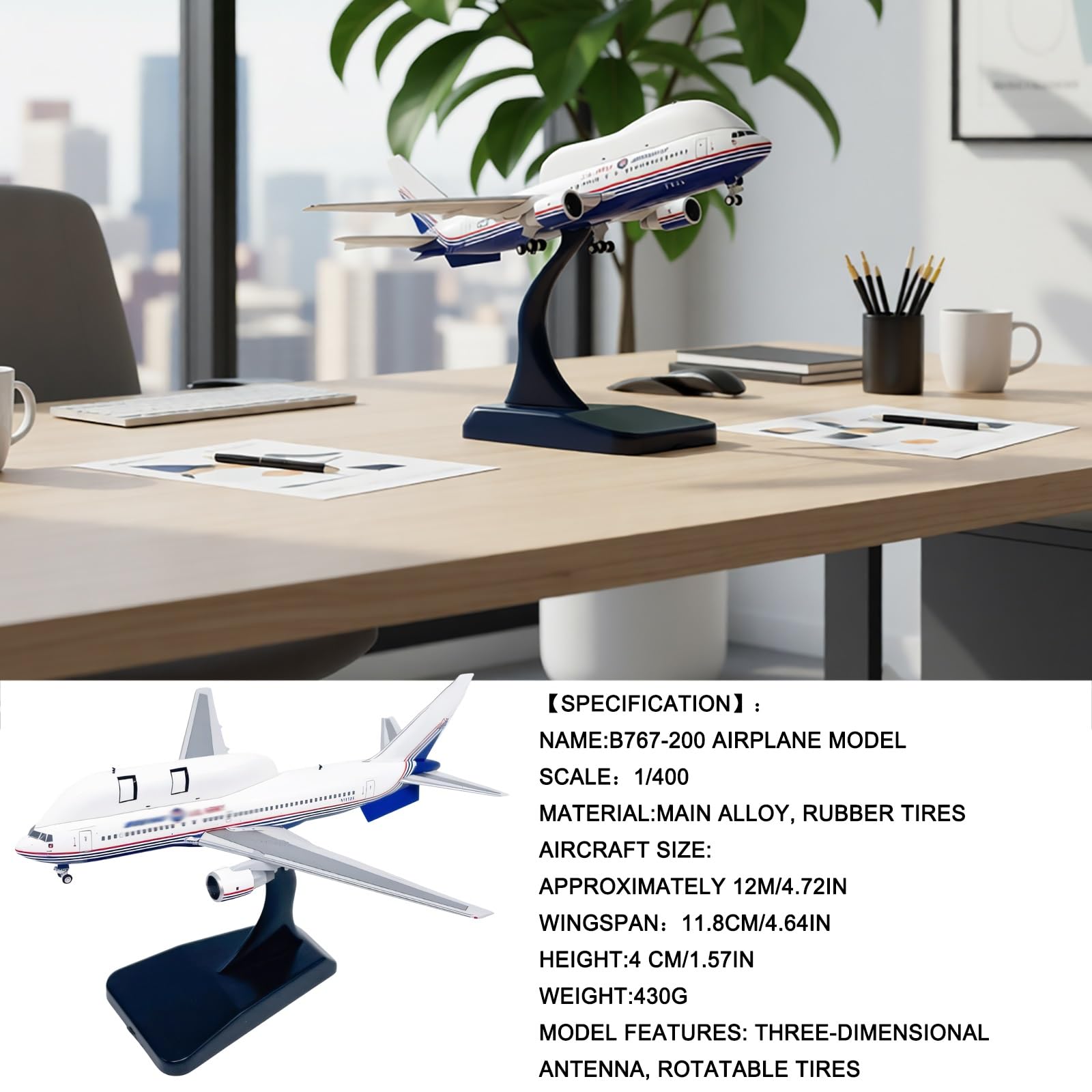 Replica collezione lega pressofusa autentica modello aereo B767 degli Stati Uniti in scala 1:400 con supporto espositivo, decorazione scrivania, regalo aviazione perfetto for collezionisti