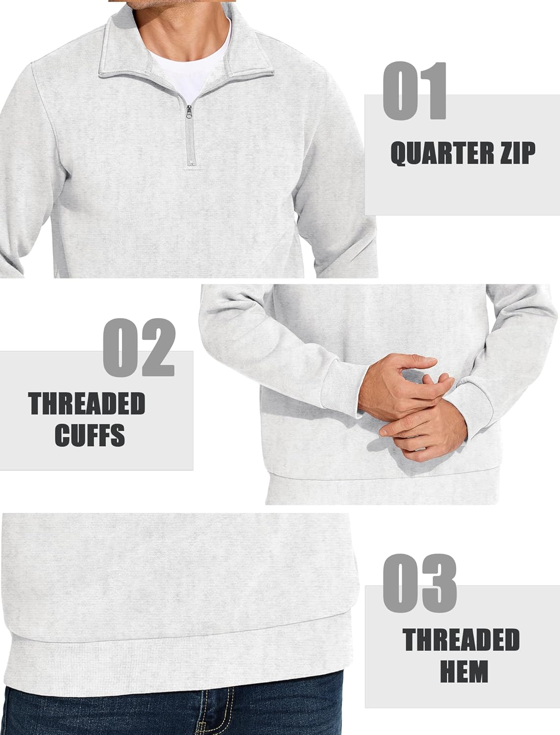 PINSPARK Men's Quarter Zip Pullover Sweatshirts Mock Neck Casual Long Sleeve Fall Winter Warm Fleece Cotton Sweatshirt - Image 5