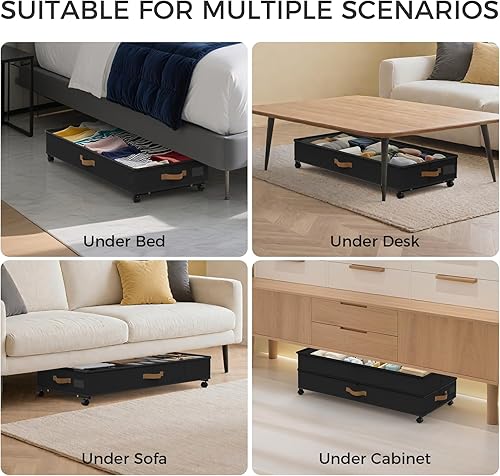 Miniatura 7 de Almacenamiento debajo de la cama con ruedas, paquete de 4, 75L XXL debajo de la cama, contenedores de almacenamiento grandes, almacenamiento