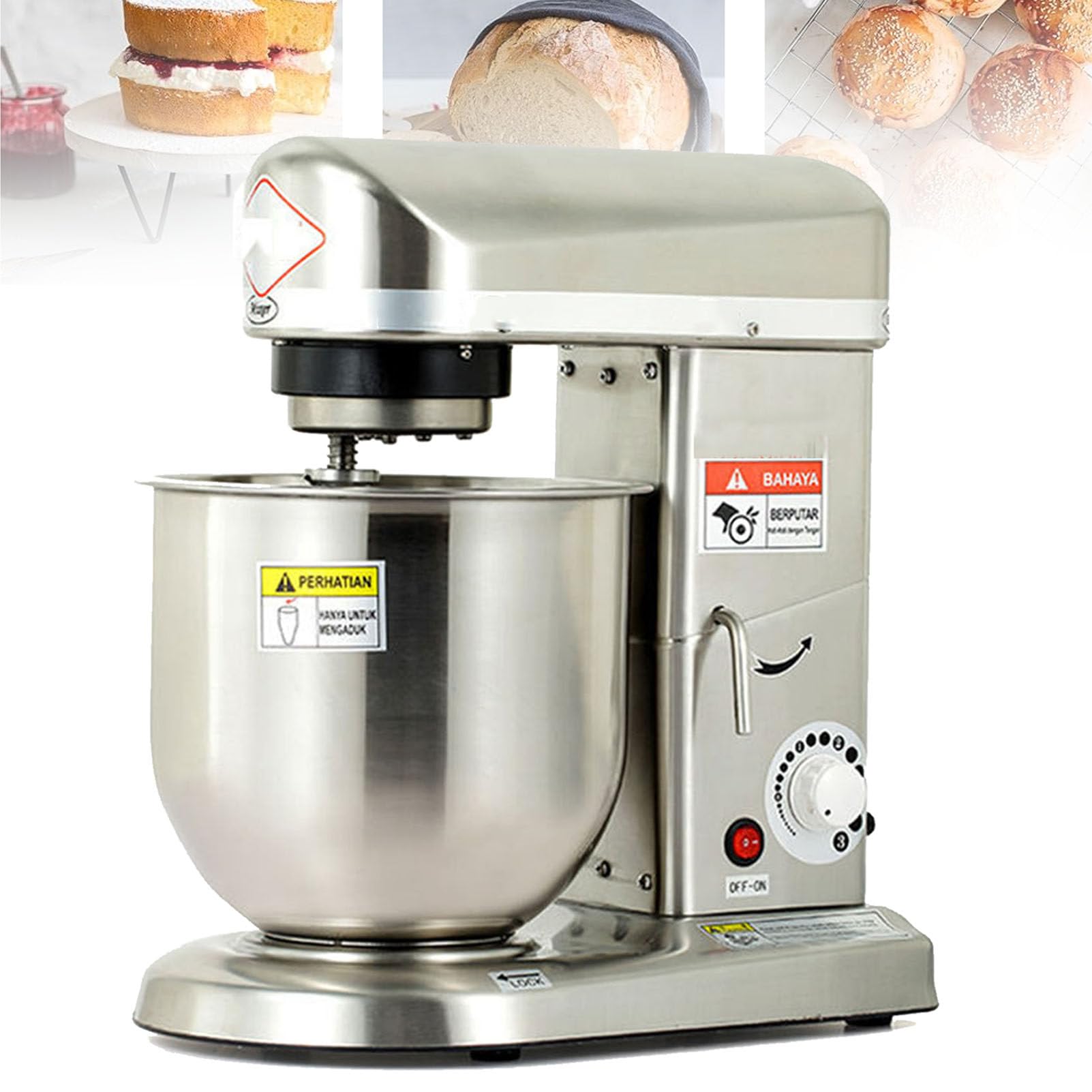 500W Stand Mixer, Commercial Kneading Machine, Food Processor Mixer,for Bakery Pizzeria Restaurant (StainlessSteel)