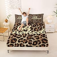 Vista 14 de Feelyou Leopard Print Lips Fitted Sheet Twin Size for Kids Boys Girls Cheetah Print Bed Sheets Set 16" Deep Pocket Soft Breathable Microfiber