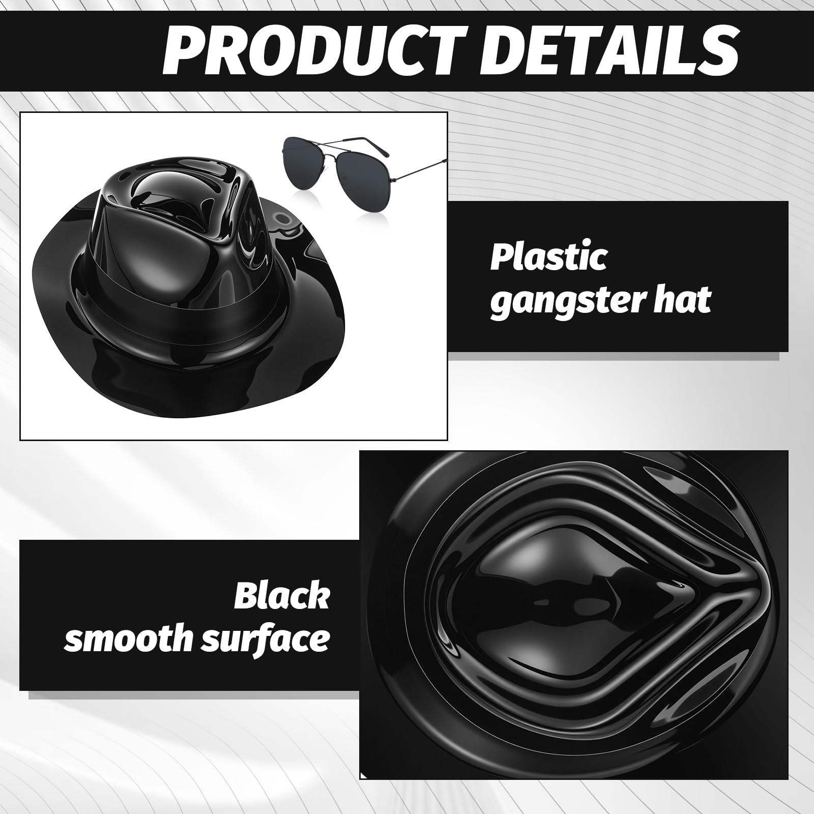 Mepase 48 piezas de suministros de fiesta de neón, 24 sombreros de vestir negros con 24 pares de gafas para adultos, fiesta, boda, carnaval, disfraz de los años 20, Negro -, talla única