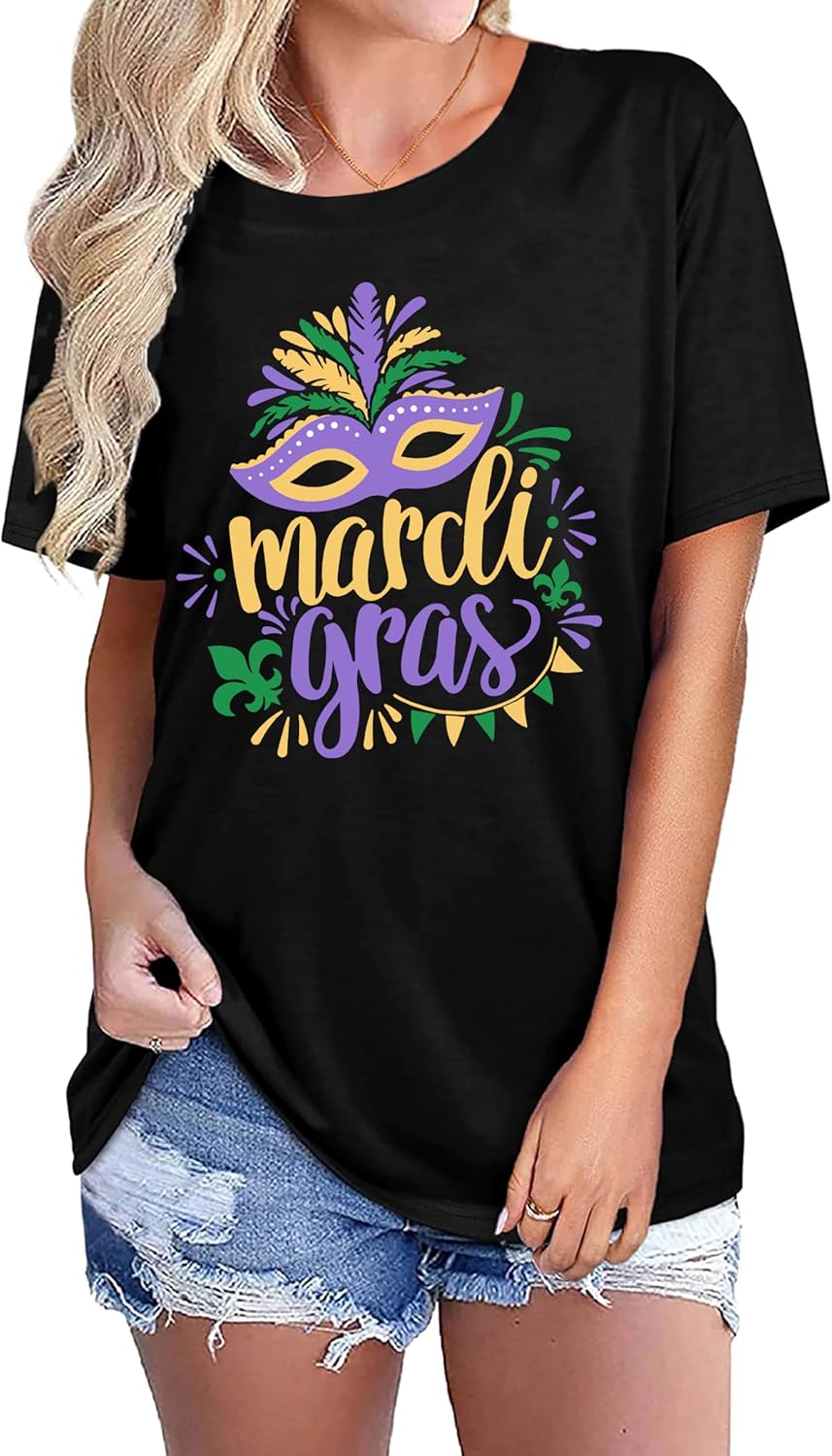 Mardi Gras Shirts Women Fat Tuesday Carnival Graphic T-Shirts Mardi Gras Outfit Gifts Holiday Shirt Tees - Image 2