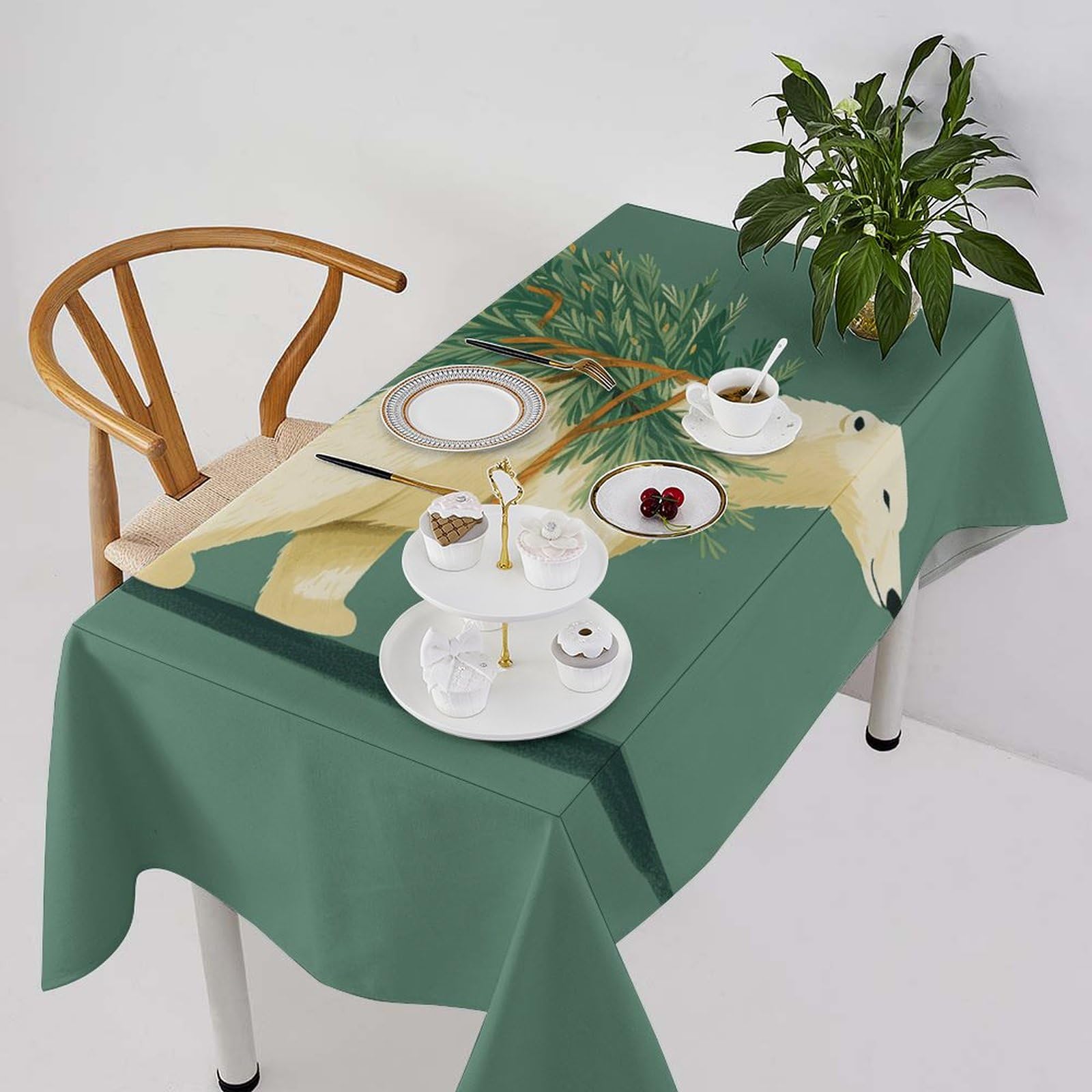 Nappe de table en lin motif ours style ferme 140x190 cm lavable et imperméable
