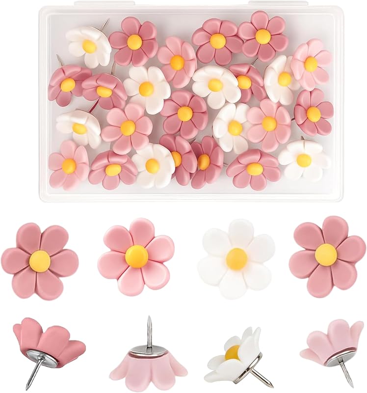 30 Pcs Cute Decorative Flower Push Pins for Bulletin Board, Cork Board Thumbtacks for Classroom, Home Office
