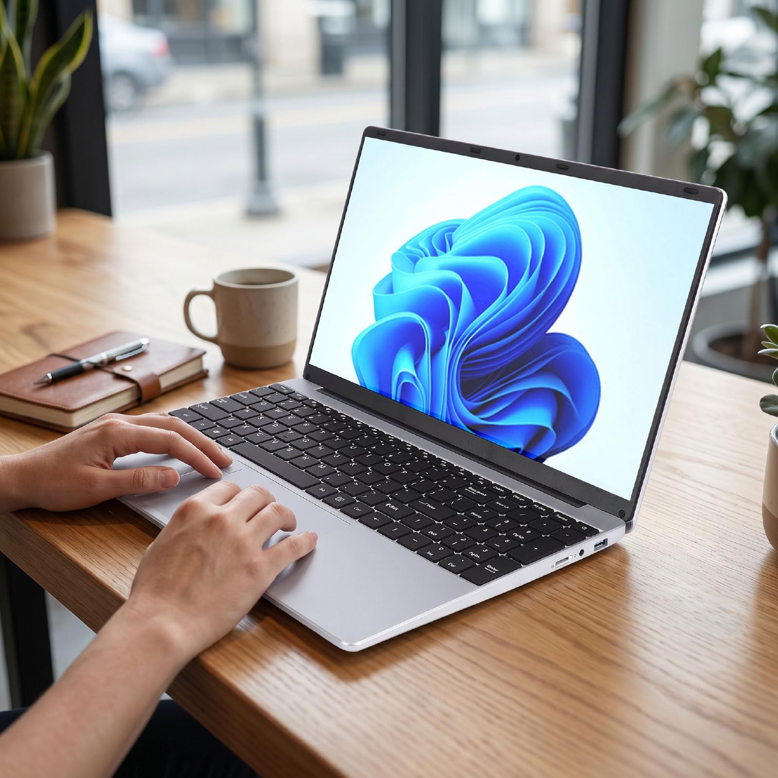 Laptop 15,6 Cala, Ultracienki Notebook 2K FHD z 8 GB Pamięci DDR4 256 GB SSD Klawiatura Numeryczna Odblokowywanie za pomocą Linii Papilarnych, do Pracy, Nauki i Rozrywki (wtyczka UE)