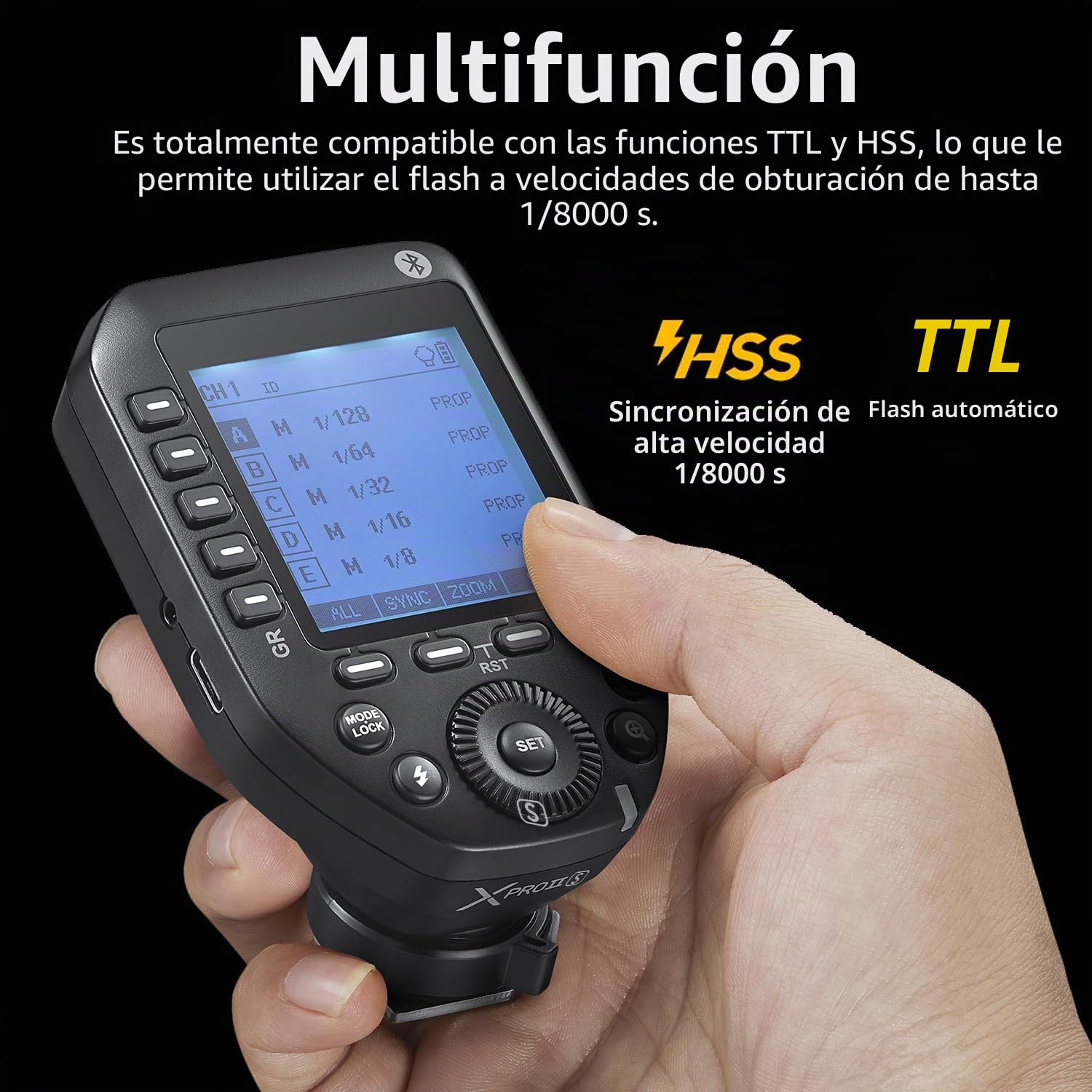 Godox XProII XProII-S - Disparador de Flash inalámbrico para cámara Sony, transmisor de Flash inalámbrico 2.4G HSS 1/8000S, conexión Bluetooth, función de transformación TCM, Pantalla LCD Grande