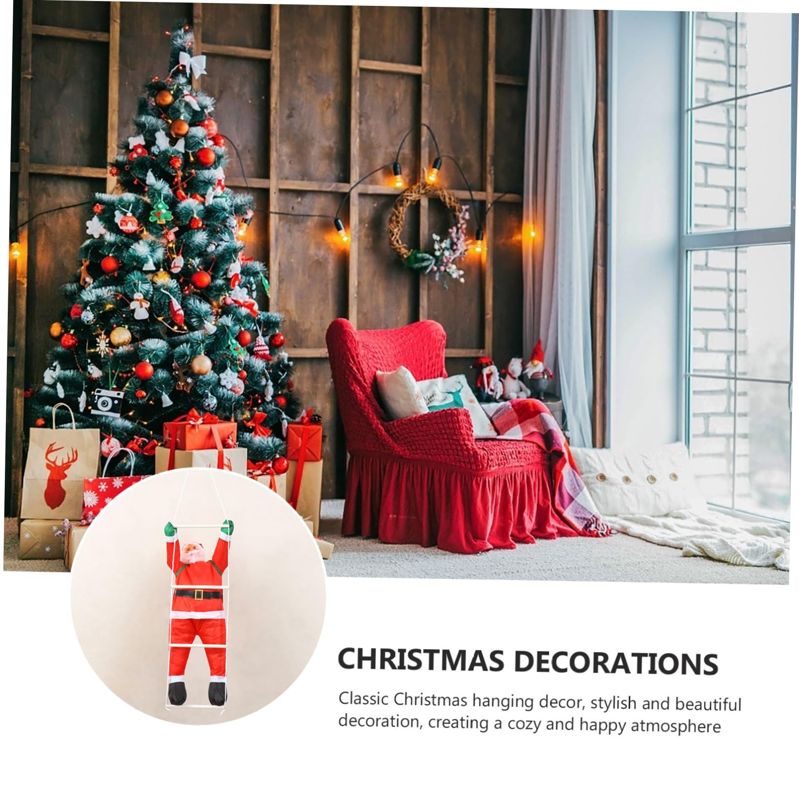 Angoily Colgante de Papá Noel para Escalera Adorno Navideño de Decoración Árbol de Navidad y Paredes Colgante de Papá Noel Subiendo Escalera