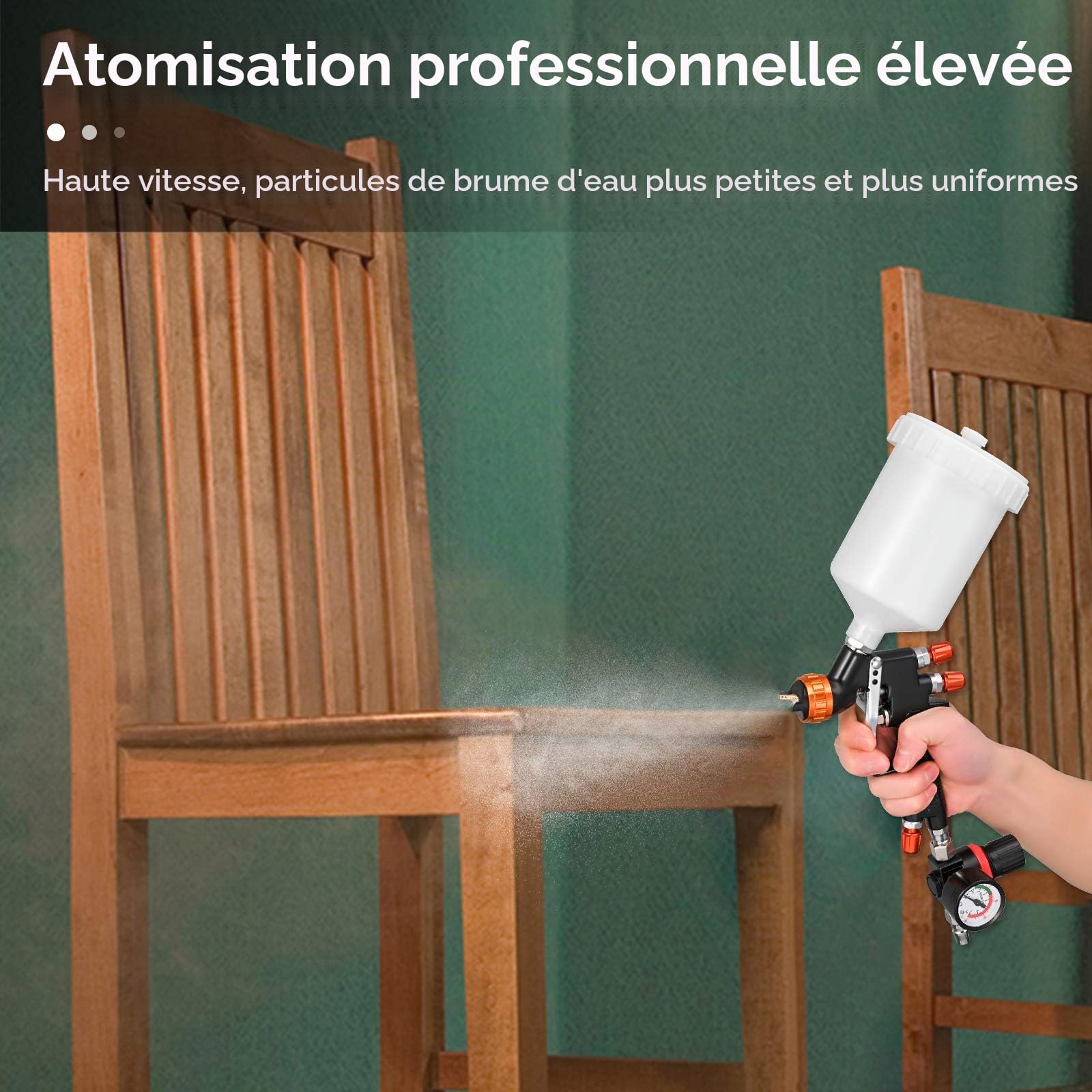 Pistolet de Pulvérisation à Alimentation par Gravité HVLP Pistolet à Peinture Pneumatique Buse de 1,3 mm 600CC Coupe de Mélange de Peinture Aérographe