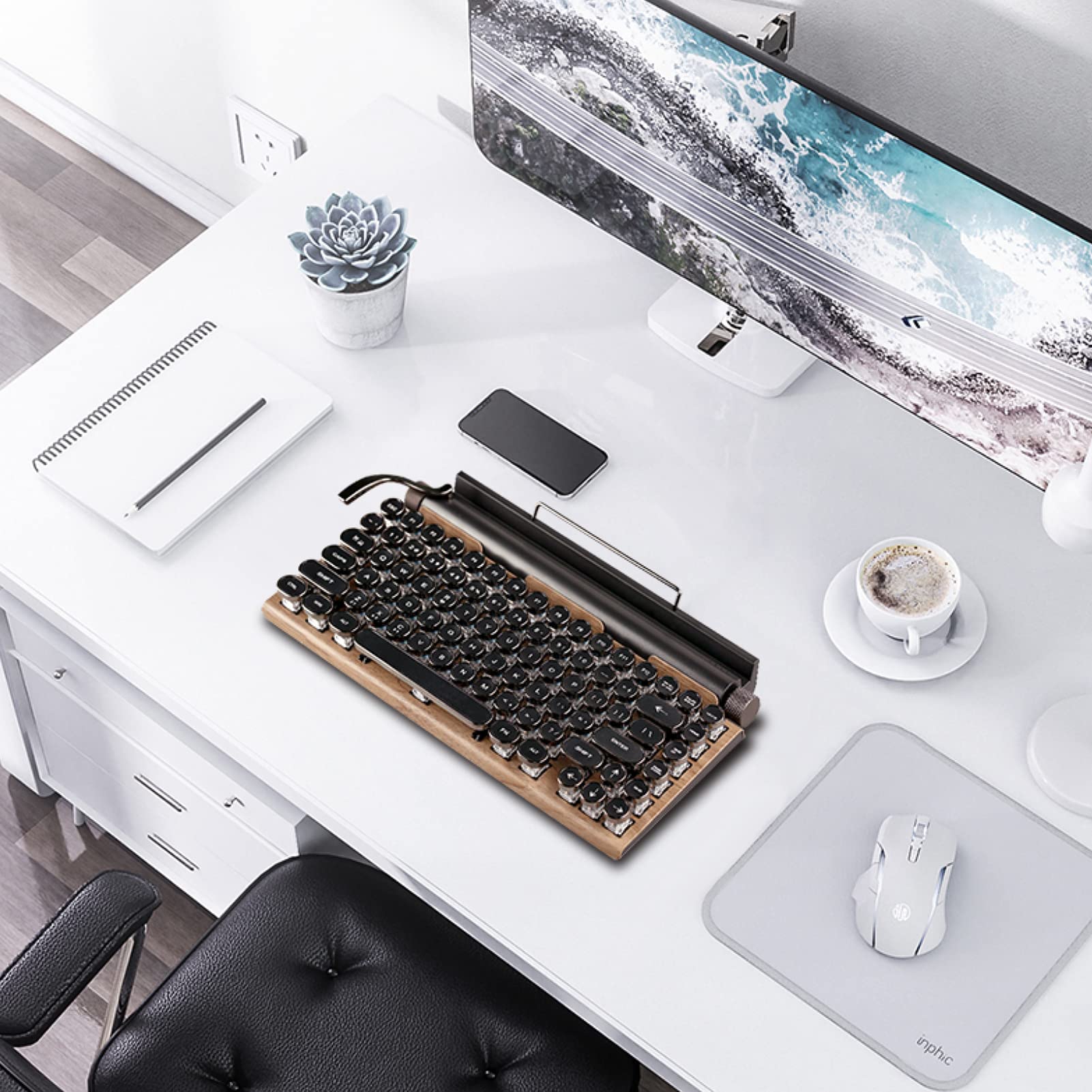 Yunseity Tastiera per Macchina da Scrivere Retrò, Tastiera da Gioco Meccanica con Tasti Rotondi Punk a 83 Tasti, Tastiera Qwerty Bluetooth per PC, Tablet, per IOS, Telefoni Android