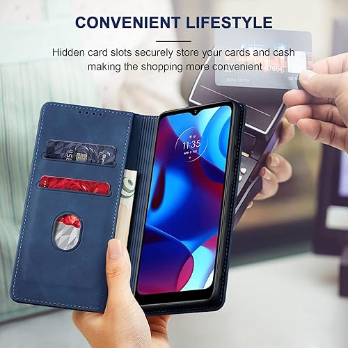 Miniatura 6 de Jasonyu Funda tipo cartera con tapa para Moto G Pure funda magnética de cuero con tarjetero y función atril, funda protectora duradera de TPU a