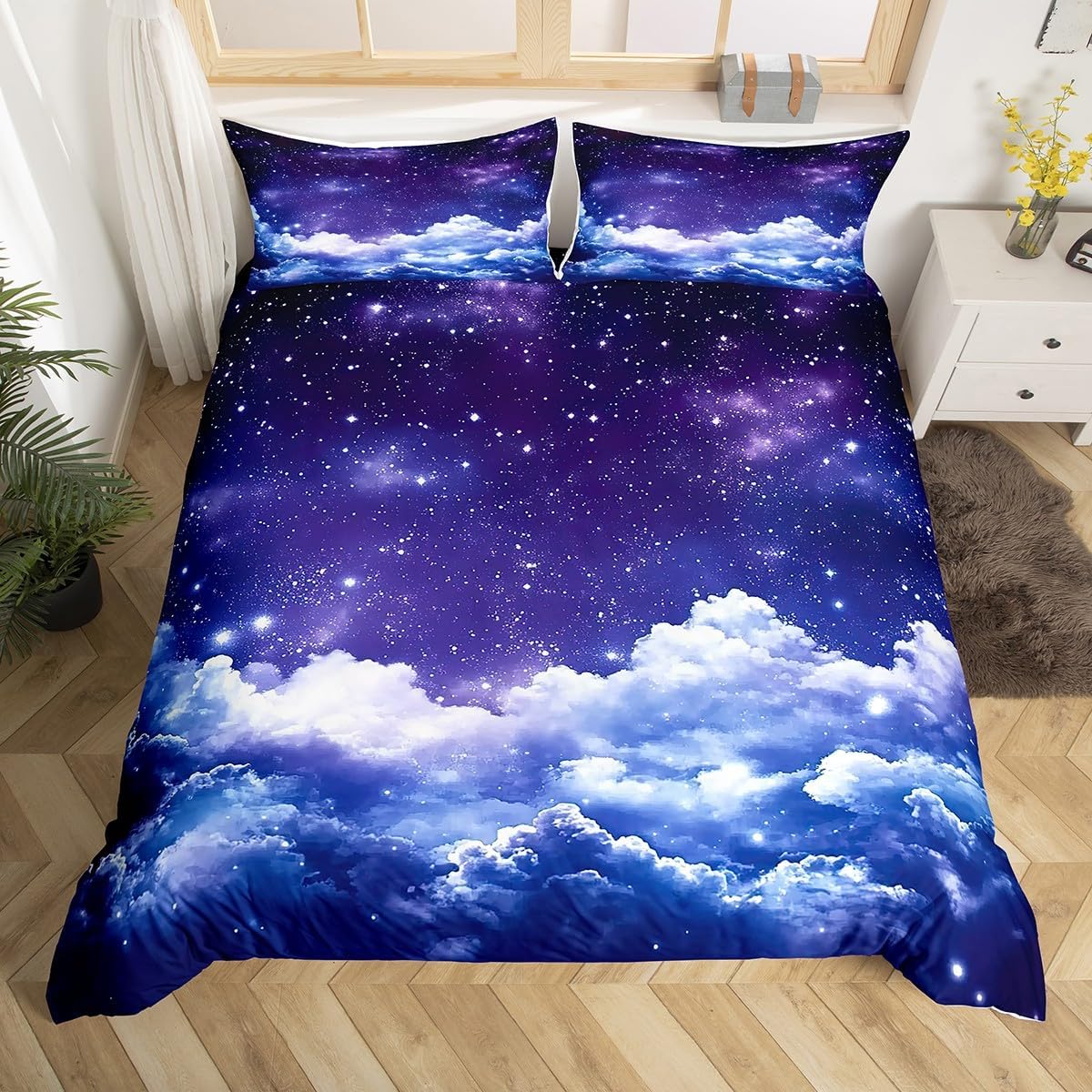 jejeloiu Galaxy Bedding Set Toddler Size Universe Cloud Galaxy Bedding Duvet Cover Set Boys Girls 3D Printed Space Comforter Cover Set Outer Space Bedspread Cover Space Outer Sky Quilt Cover 2Pcs