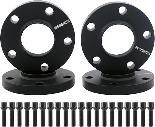 DCVAMOUS 4 espaciadores de rueda espaciadores negros 5x112 de 0.591in con pernos de 14x1.5 (tipo de asiento de bola de vástago de 1.575in) 66.56 de