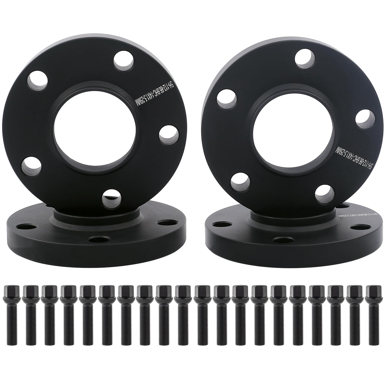 DCVAMOUS 4PC Black 5x112 Hubcentric Wheel Spacers 15mm with 14x1.5 Bolts (40mm Shank Ball Seat Type) 66.56 Bore Compatible with Benz Au-di 5 Lug for