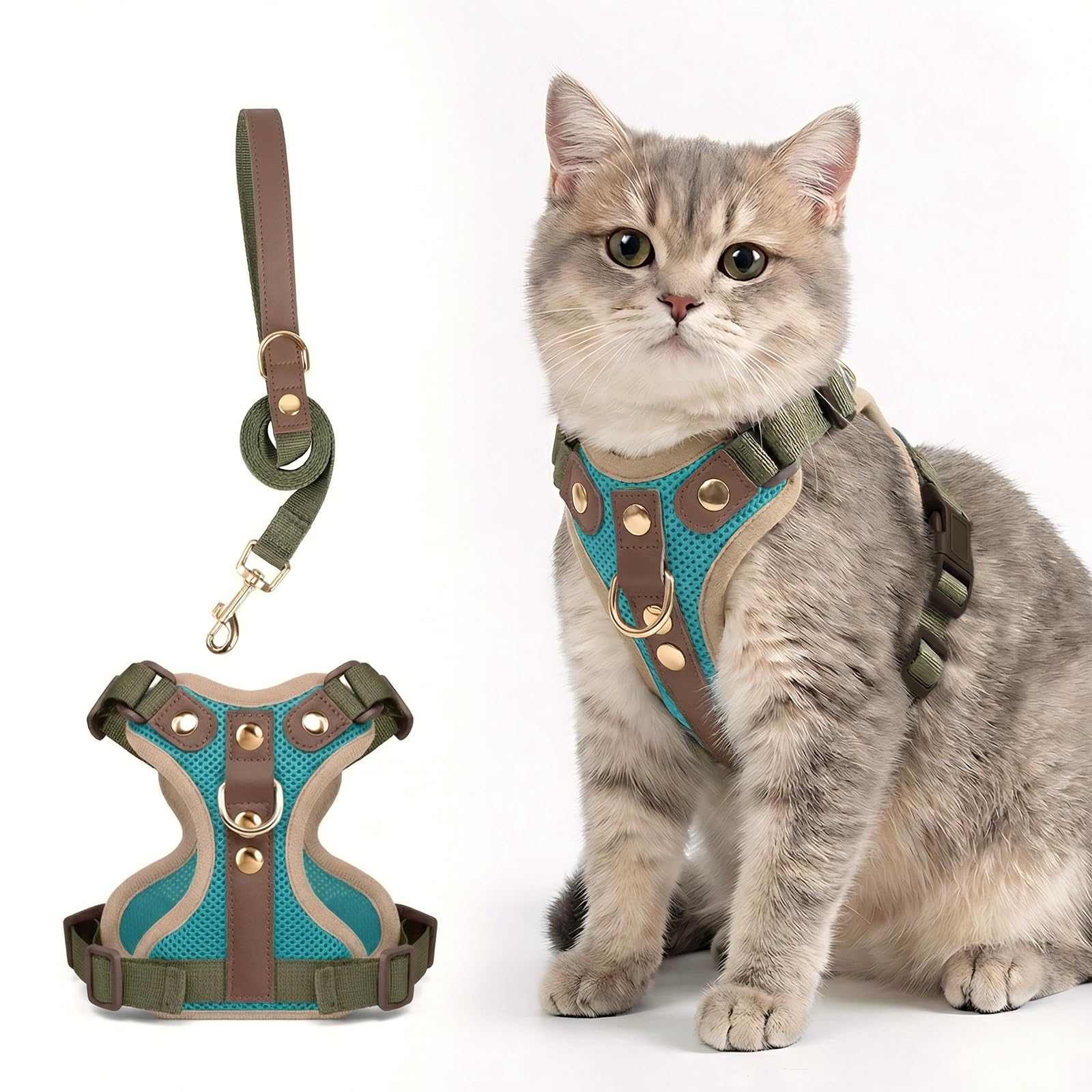 Modernest Cat Harness and Lead Set, Adjustable Kitten Harness and Lead Set with Premium Microfiber Leather Trim, Escape Proof Reflective Cat Vest Harness with Leash Sets for Cats Walking — image 1