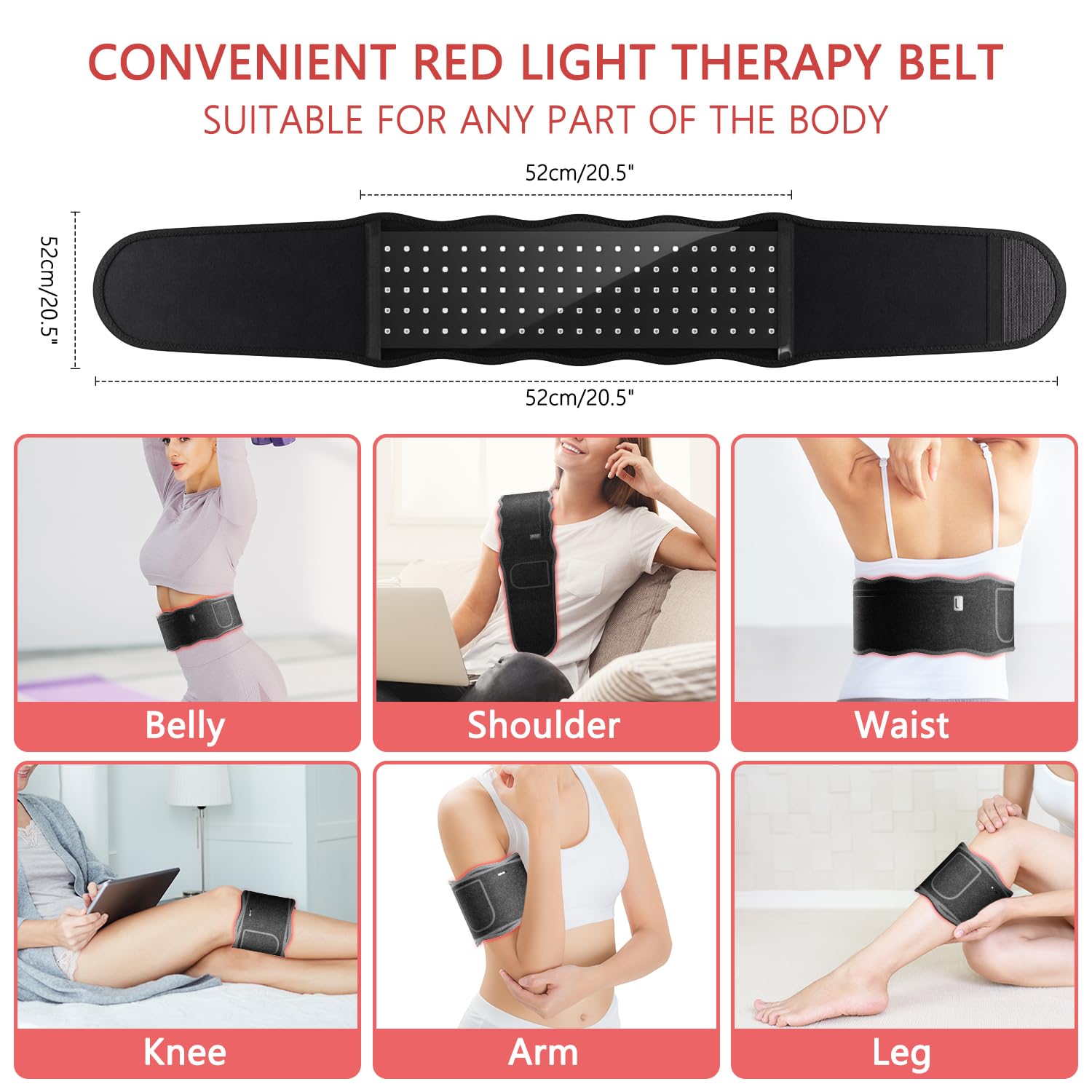 Fascia Terapeutica a Luce Rossa per il Corpo (660nm & 850nm) – Cintura a Infrarossi per Alleviare il Dolore Muscolare, Cuscinetto Indossabile con Massaggio e Timer Familiari e Amici