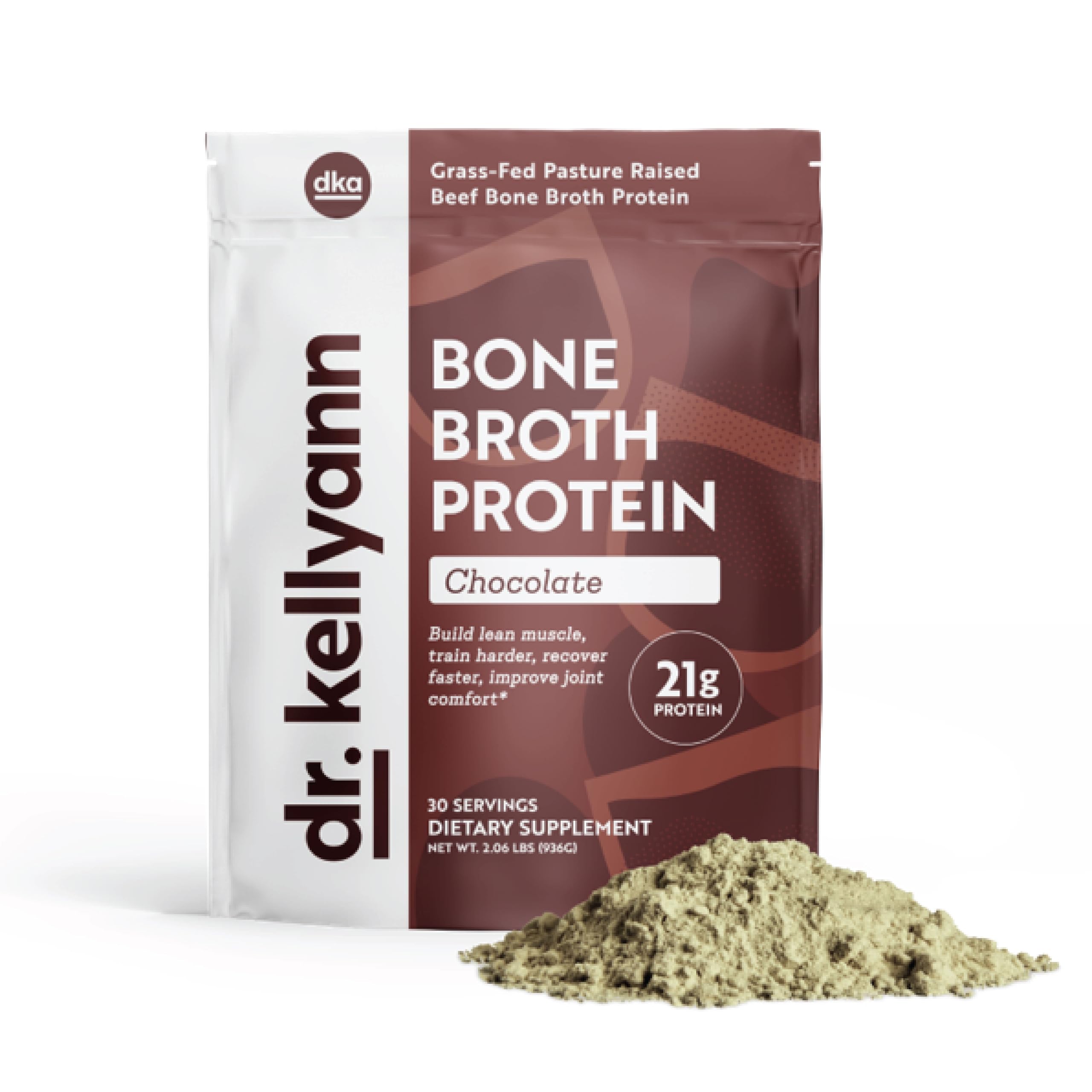 Dr. Kellyann Keto Bone Broth Protein Powder Chocolate - Protein 21g, 2g Net Carbs - Grass Fed Hydrolyzed Collagen - Sugar, Gluten and Dairy Free, Paleo, Keto Protein Shakes (30 Servings)
