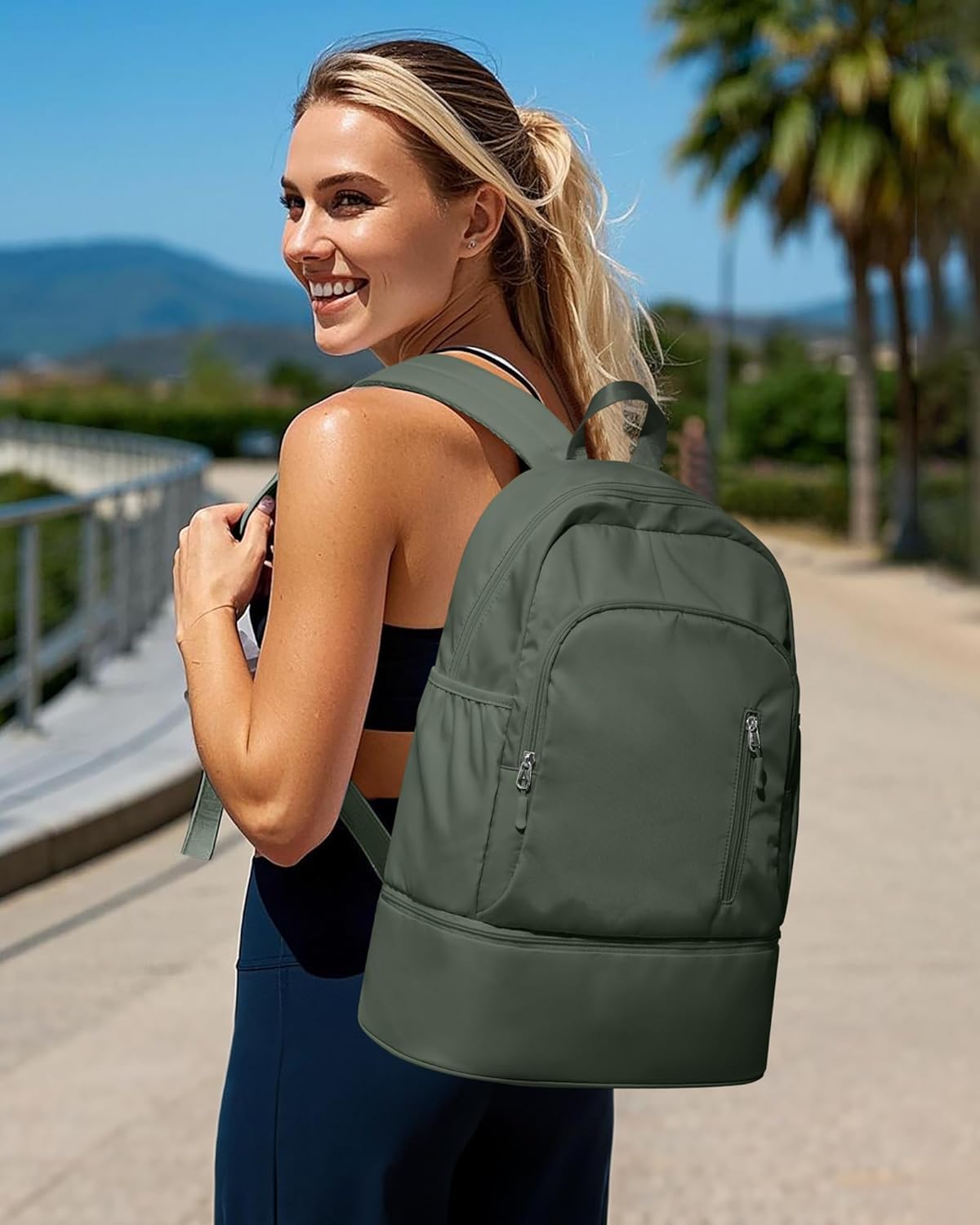 Gym Backpack for Women Men, Lightweight Gym Bag with Shoe Compartment, Waterproof Sports Backpack with Wet Pocket, Green - Image 6